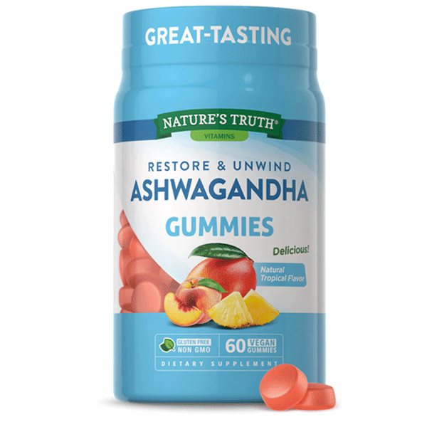Nature's Truth Ashwagandha Gummies | Vegan, Non-GMO, & Gluten Free Supplement | 60 Tropical Flavor Gummies